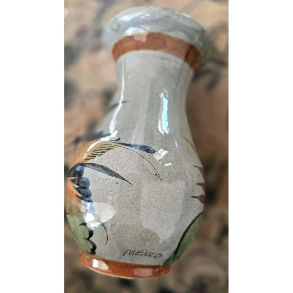 Mexican Pottery Vase Vintage Handpainted Made In Mexico Tonala 7